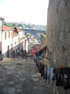 Narrow street leading to Porto riverside.