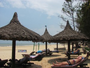 Beach at a swanky resort.